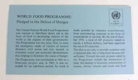 Information card on 1971 UNA USA Sterling Silver Proof Commemorative Medal World Food Programme